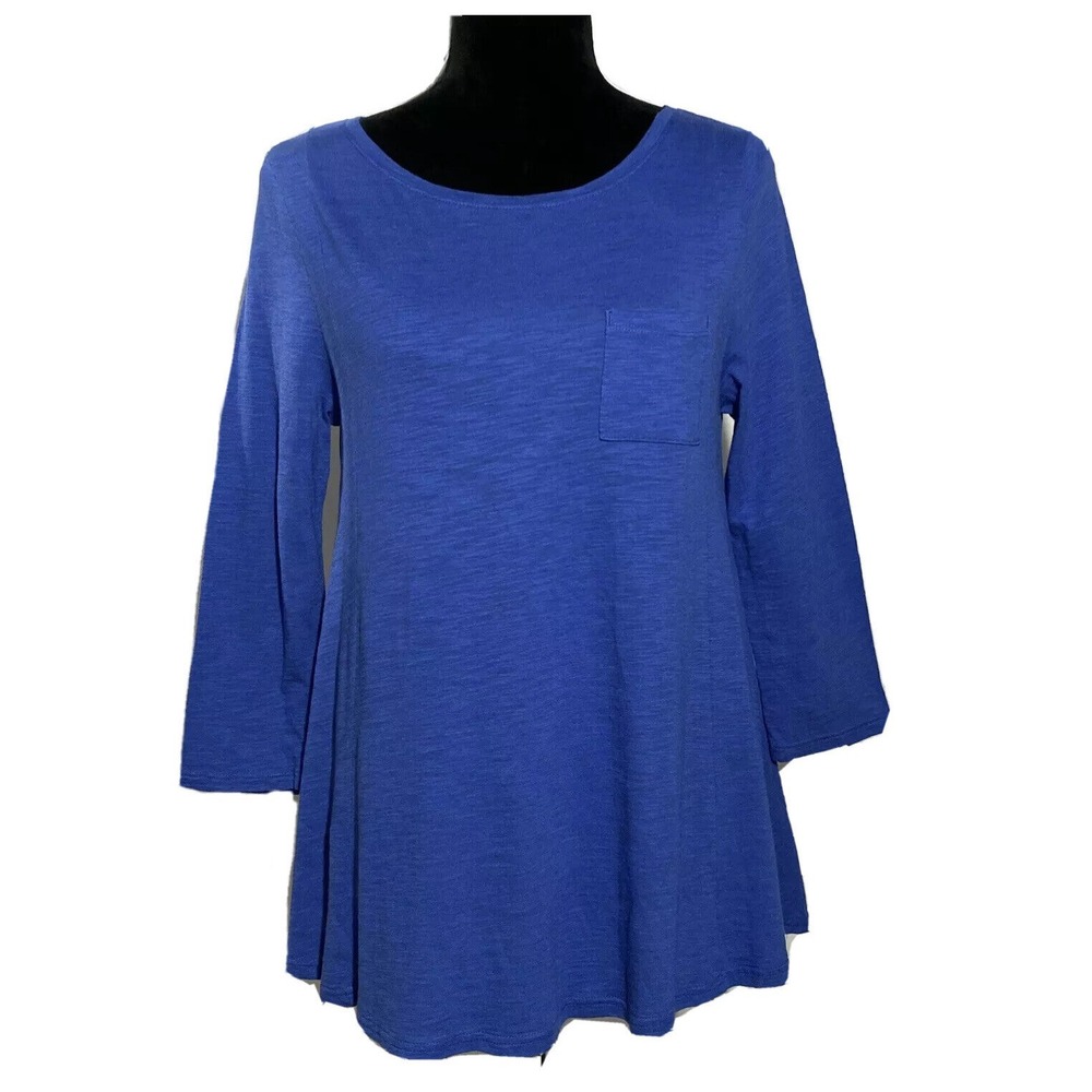 Chicos Top SMALL Cobalt Blue Swing T Shirt Pocket 3/4 Sl Side Slit Casual‎ COMFY